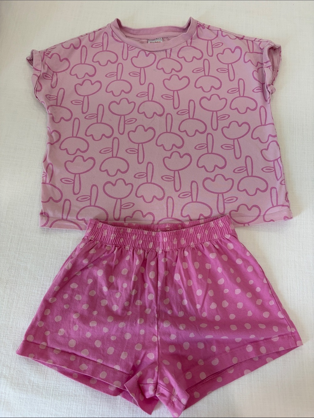 Hanna Andersson Pink Floral Top & Polka Dot Shorts Pajama Set